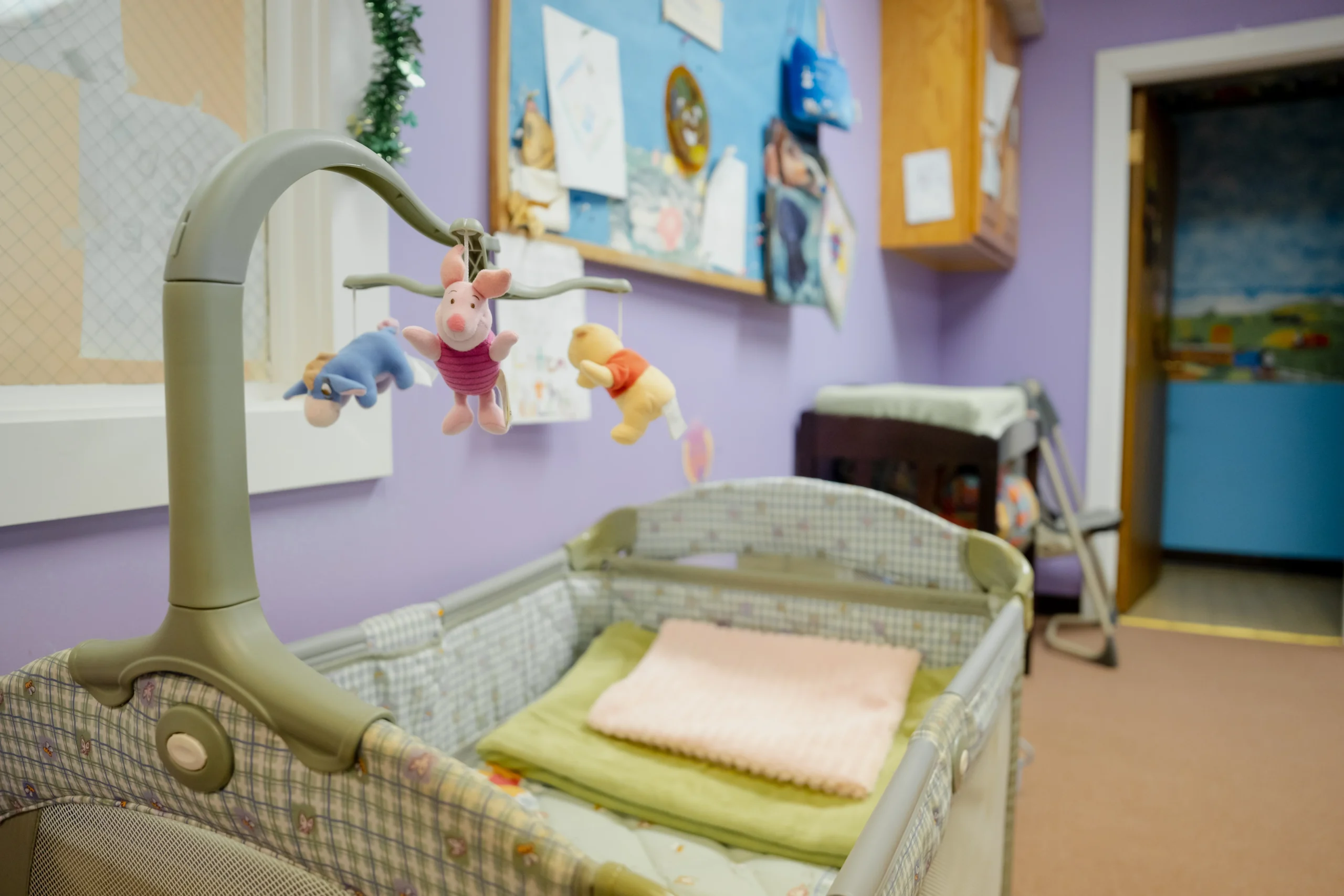 University Church has a nursery for children during church service. This photo is from the nursery.